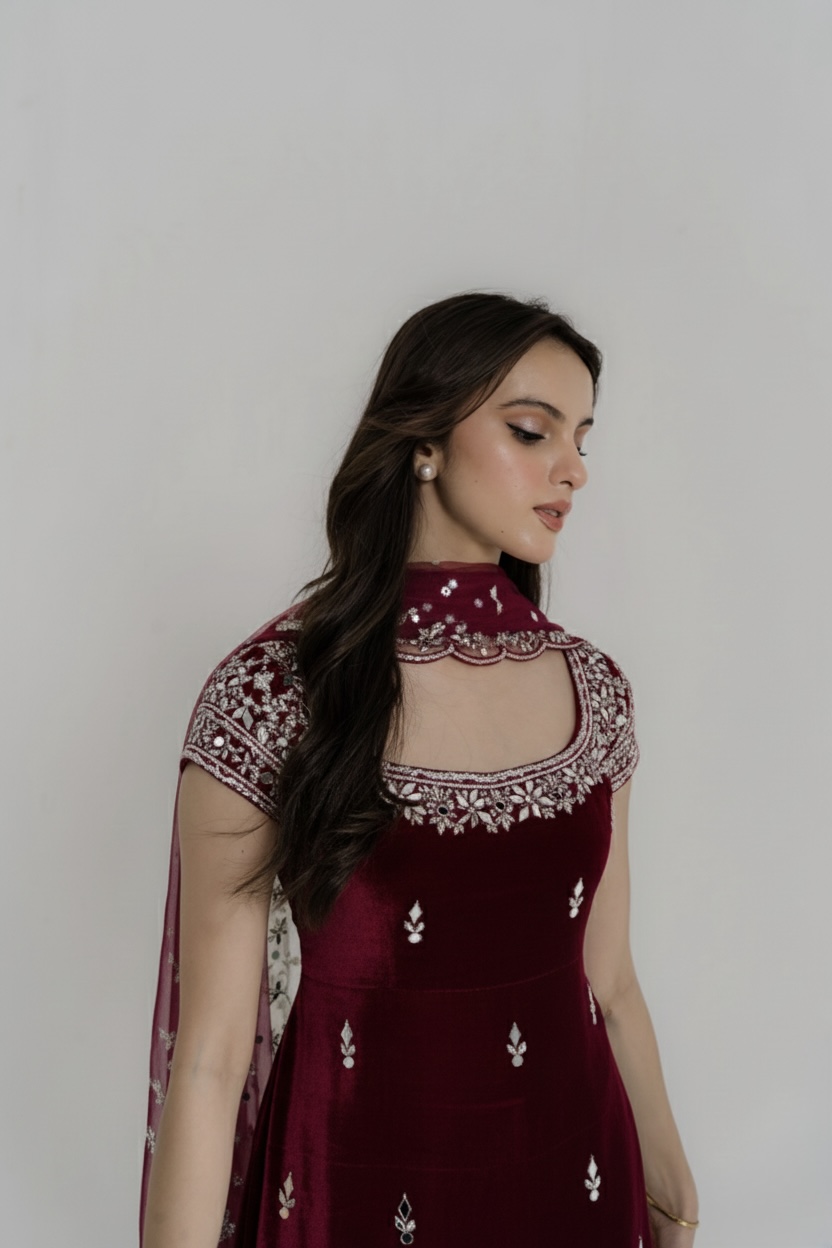 Deep Berry Velvet Gharara